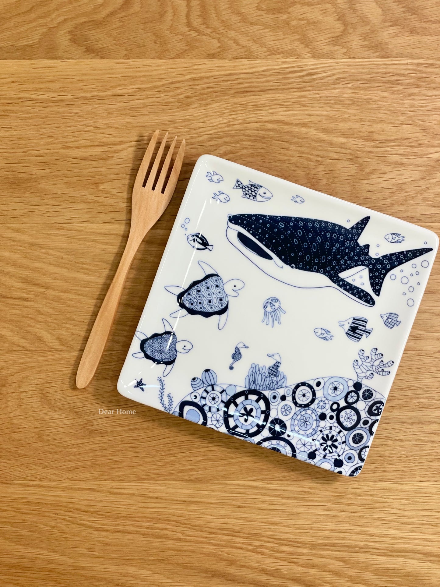 日本製 ❘ Cocomarine系列海洋世界波佐見燒方形餐碟 (17cm)