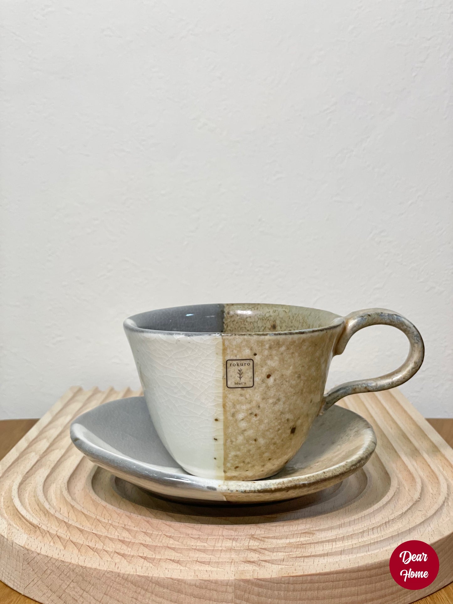 日本製 ❘ 六魯十字紋美濃燒咖啡杯碟套裝 (啡色)