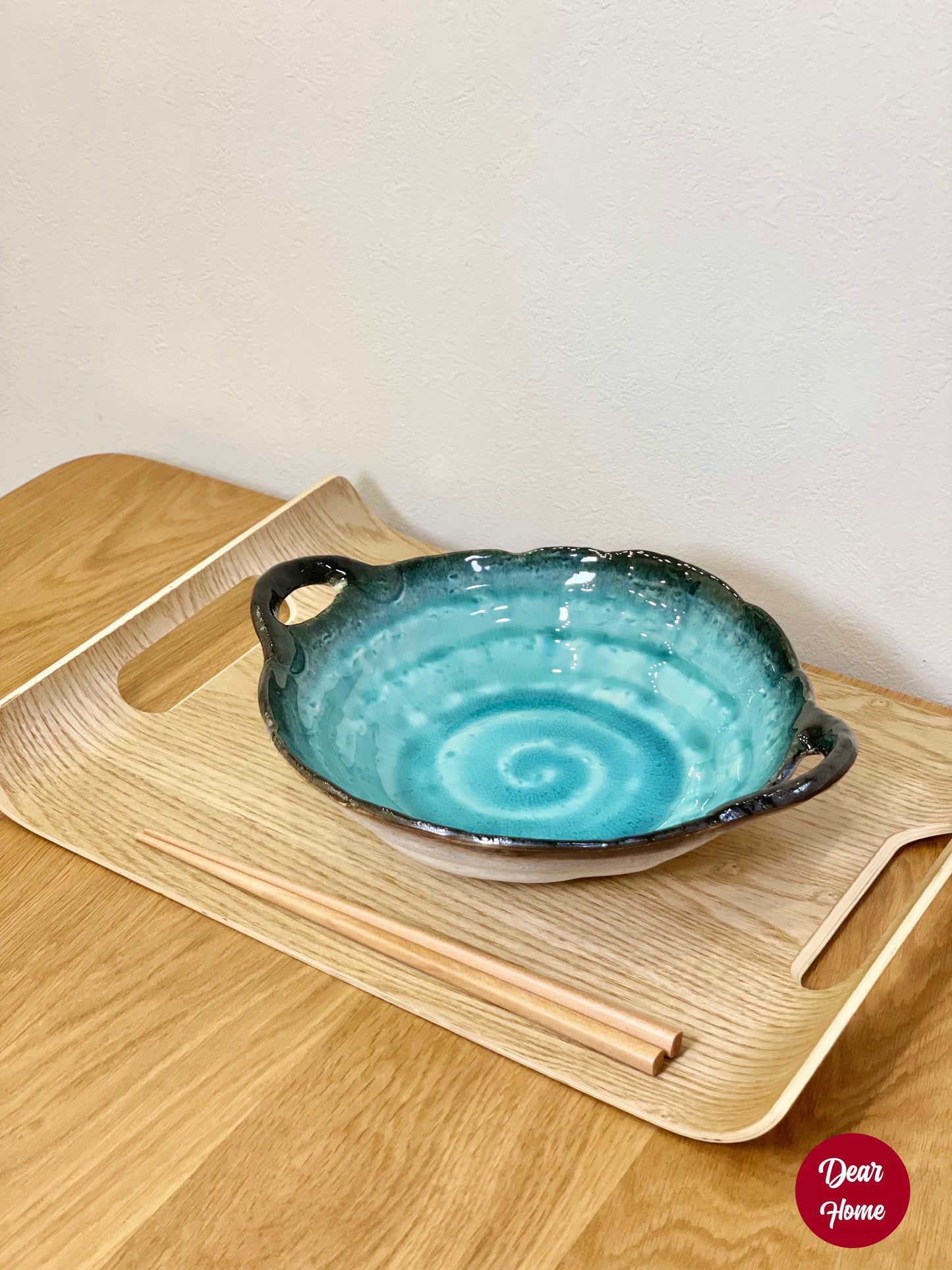 日本製 ❘ 白唐津粗陶系列雙耳餐盤 (土耳其藍)