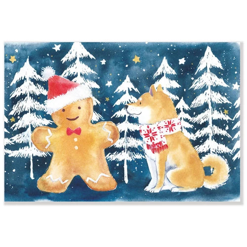 日本製 ❘ 柴犬聖誕明信片 (薑餅人)