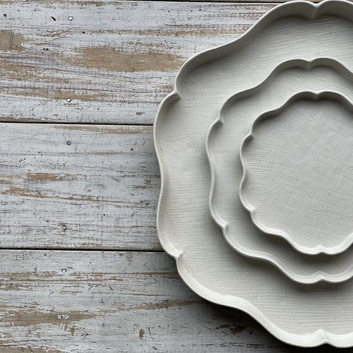 日本製 ❘ Rinka系列花形織紋美濃燒餐碟 (BW)