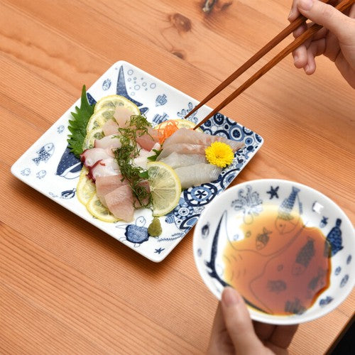日本製 ❘ Cocomarine系列海洋世界波佐見燒方形餐碟 (17cm)