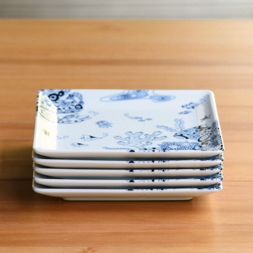 日本製 ❘ Cocomarine系列海洋世界波佐見燒方形餐碟 (17cm)