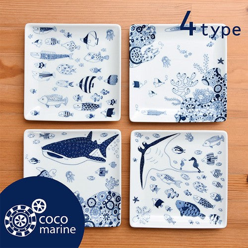日本製 ❘ Cocomarine系列海洋世界波佐見燒方形餐碟 (17cm)