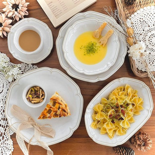 日本製 ❘ Kalmia系列花邊美濃燒食器 (米白色)