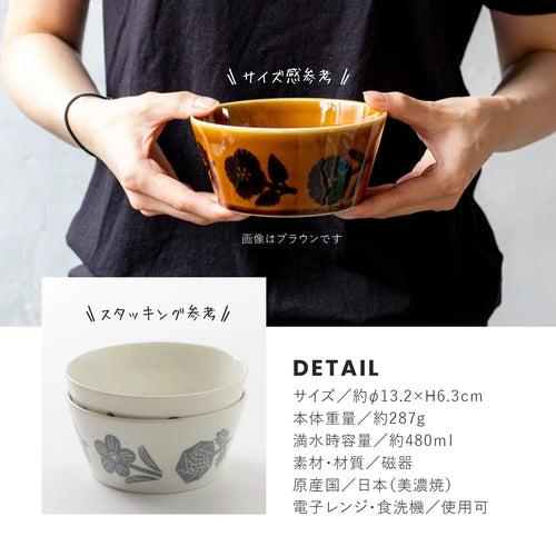 日本製 ❘ Rikka系列花卉美濃燒餐碗 (13.2cm)