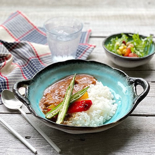 日本製 ❘ 白唐津粗陶系列雙耳餐盤 (土耳其藍)