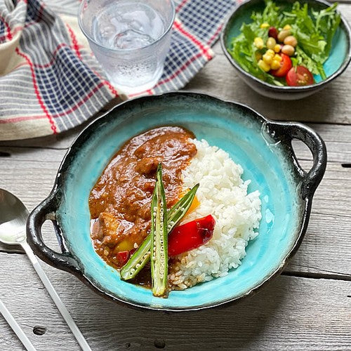 日本製 ❘ 白唐津粗陶系列雙耳餐盤 (土耳其藍)