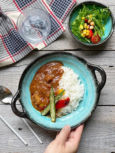 日本製 ❘ 白唐津粗陶系列雙耳餐盤 (土耳其藍)