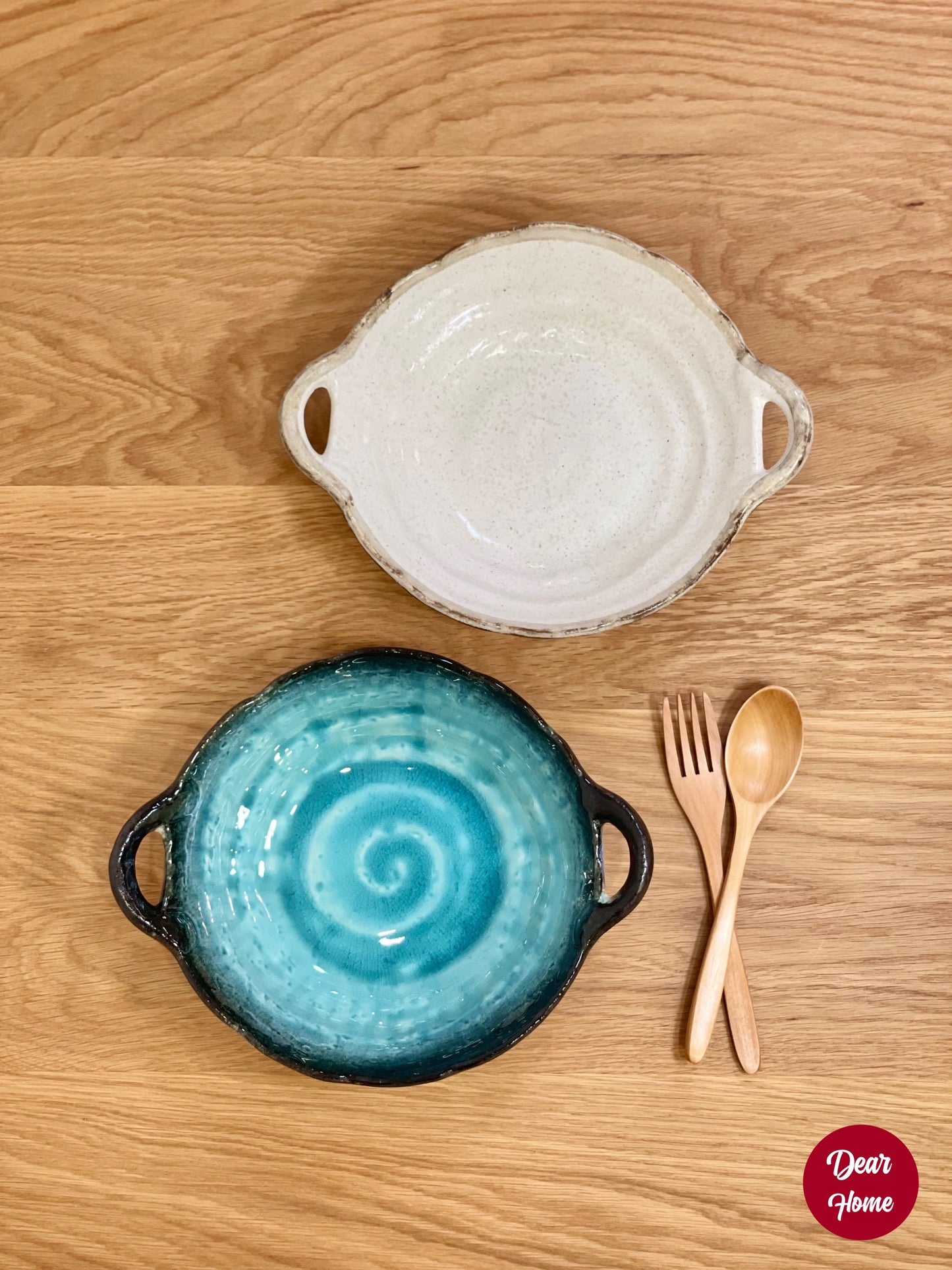 日本製 ❘ 白唐津粗陶系列雙耳餐盤 (土耳其藍)