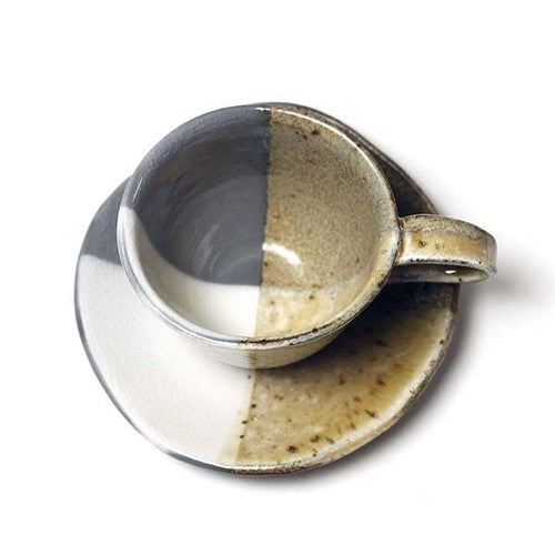 日本製 ❘ 六魯十字紋美濃燒咖啡杯碟套裝 (啡色)