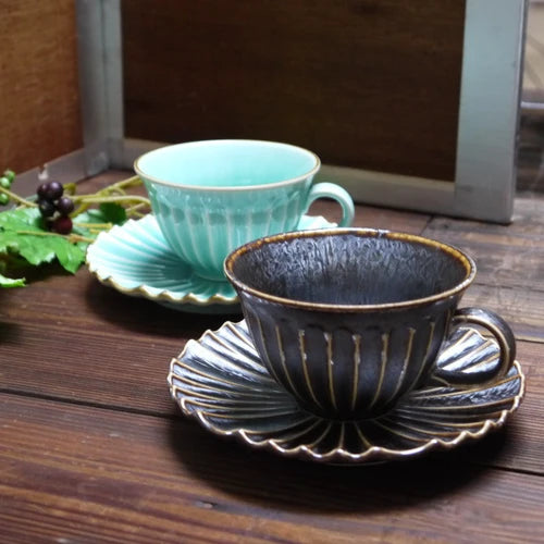 日本製 ❘ 孔雀系列美濃燒咖啡杯碟套裝 (湖水綠)