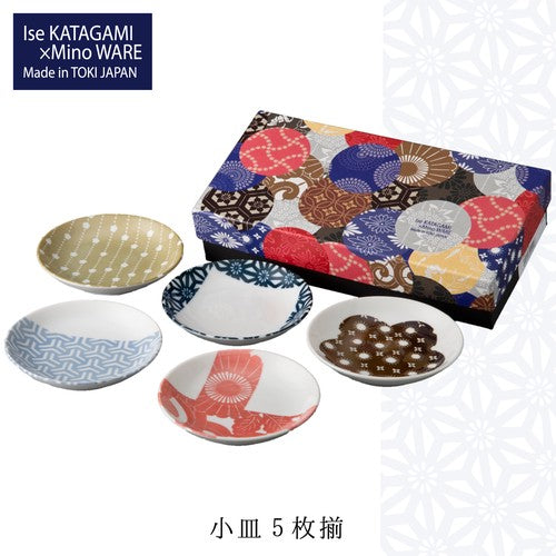 日本製 ❘ 伊勢型紙 x 美濃燒小碟禮盒裝 (5枚入)