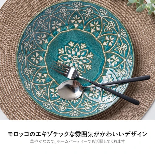 日本製 ❘ 摩洛哥刺繡圖騰美濃燒餐碟 (24cm)